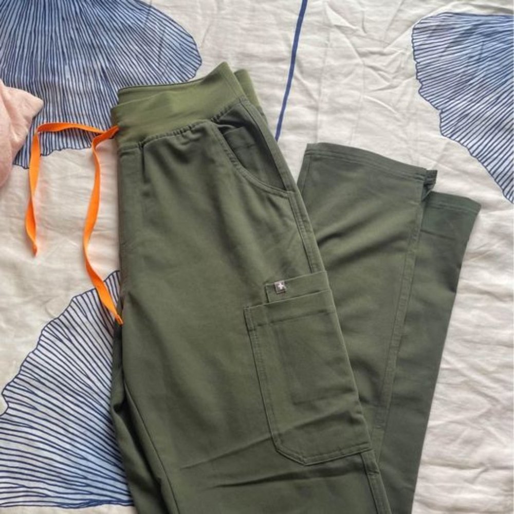 Figs Olive Green Women's Pants with Orange Drawstring
